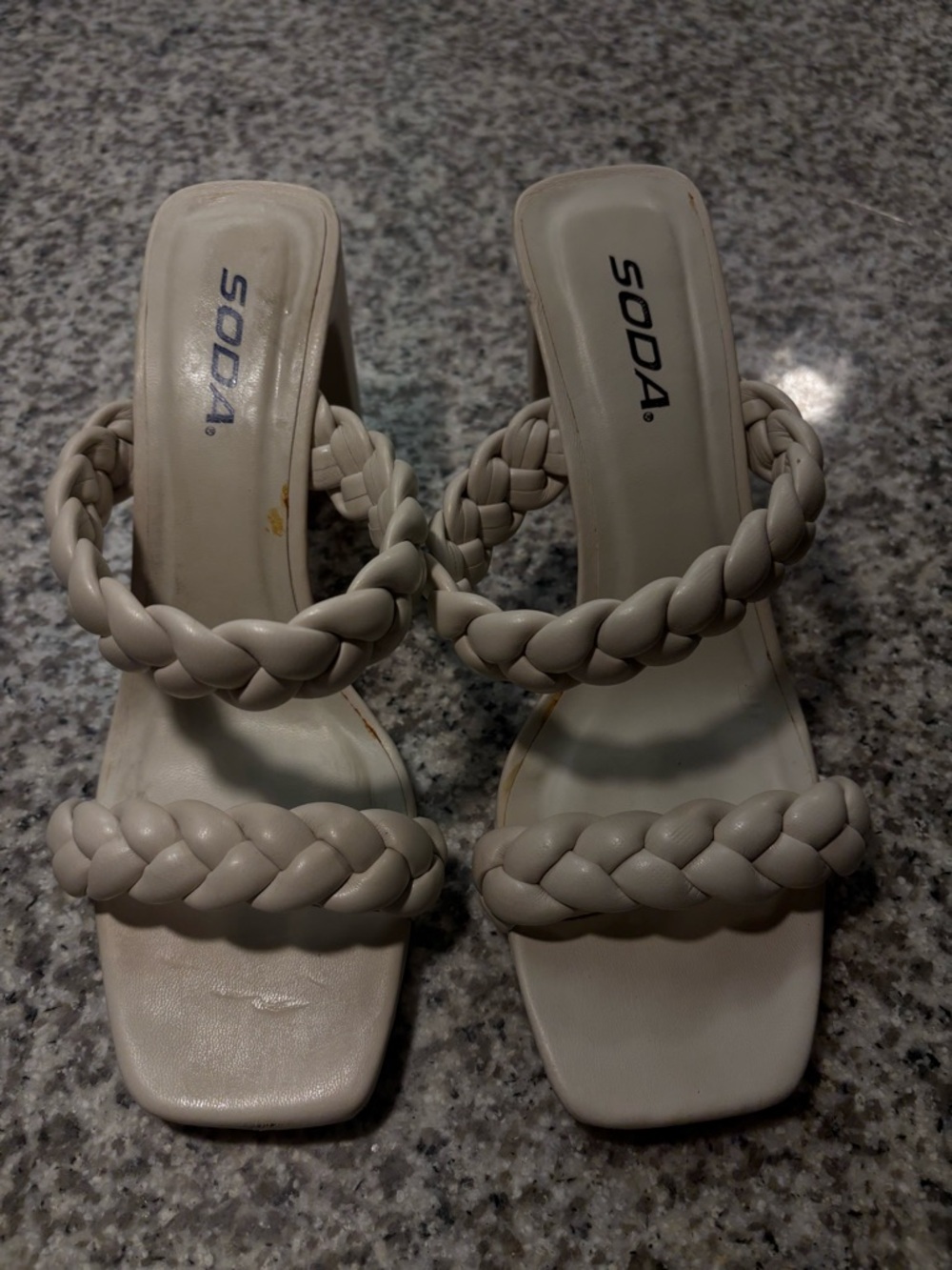 Soda Braided Double-Strap Slide Sandals in Cream